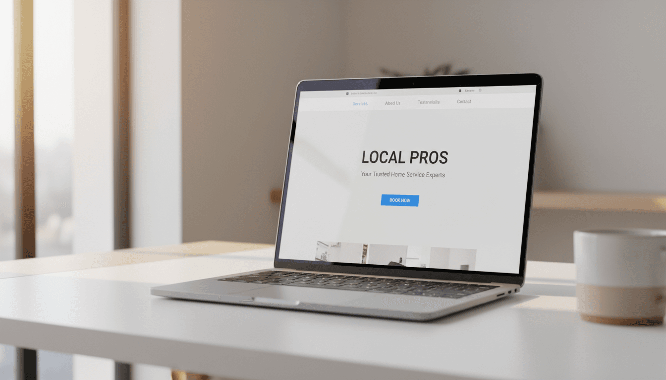 Professional website design displayed on laptop screen in modern workspace